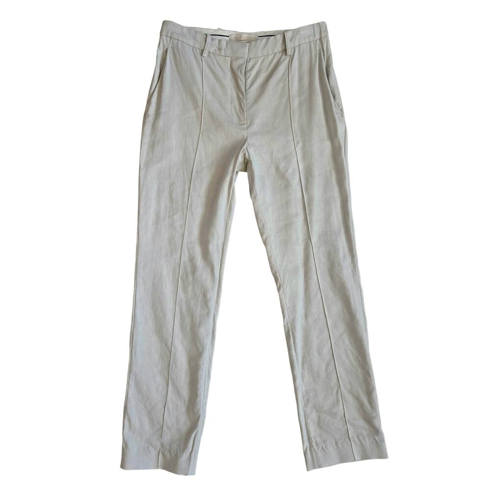 Vanessa Bruno Linen Blend Front Seam Pant 4 Neutral Elevated Capsule Timeless